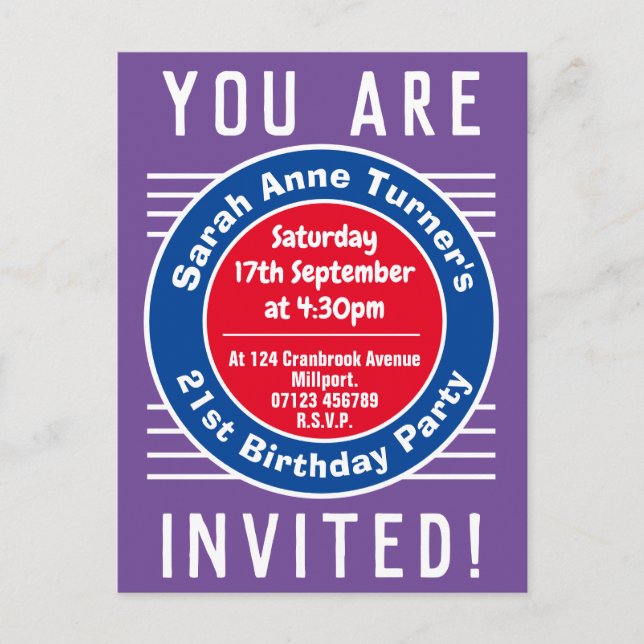 Invitación a la fiesta de cumpleaños número 21 (Anverso)