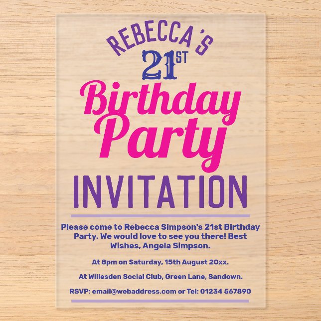 Invitación a la fiesta de cumpleaños número 21 (Anverso)