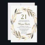 Invitación a la fiesta de cumpleaños número 21 de<br><div class="desc">Golden Leaf Wreath 21st Birthday Party Invitation Matching colección en Niche y Nest store. Material gráfico de www.EssemCreatives.etsy.com</div>