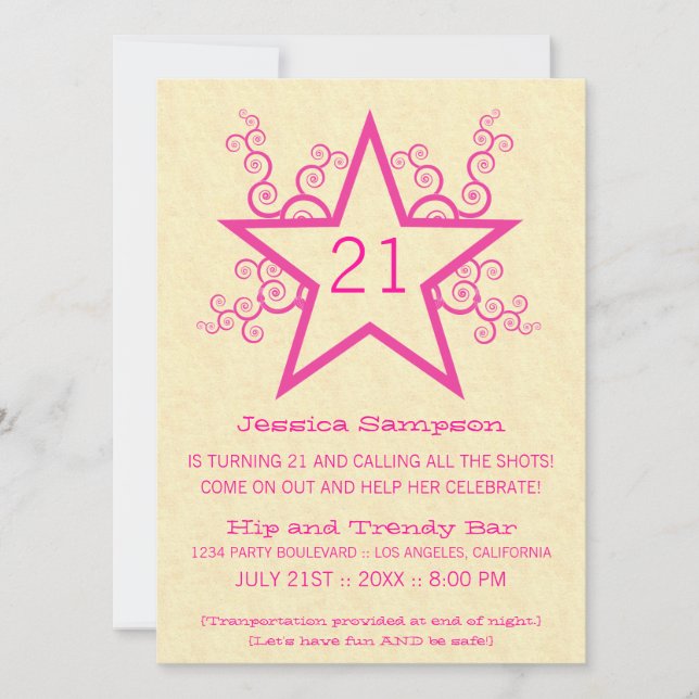 Invitación a la fiesta de cumpleaños número 21 de  (Anverso)