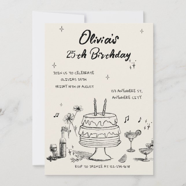 Invitación a la fiesta de cumpleaños número 25 (Anverso)
