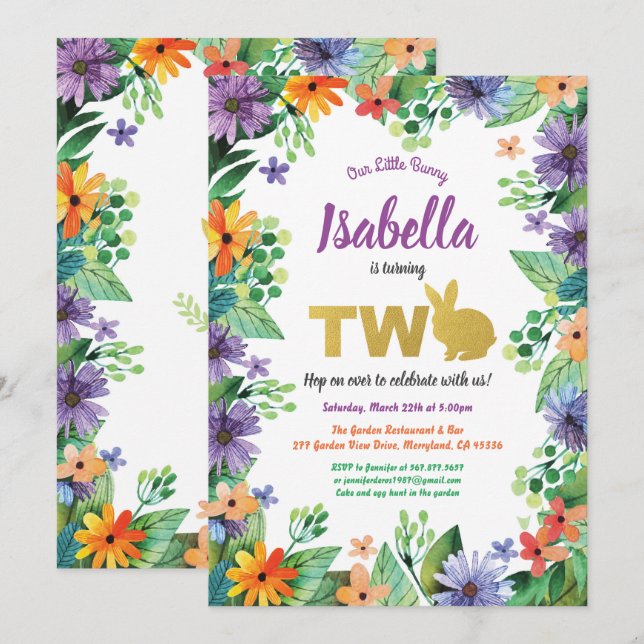 invitación a la fiesta de cumpleaños número 2 de P (Anverso / Reverso)