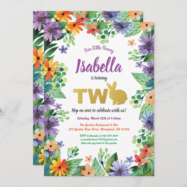 invitación a la fiesta de cumpleaños número 2 en P (Anverso / Reverso)