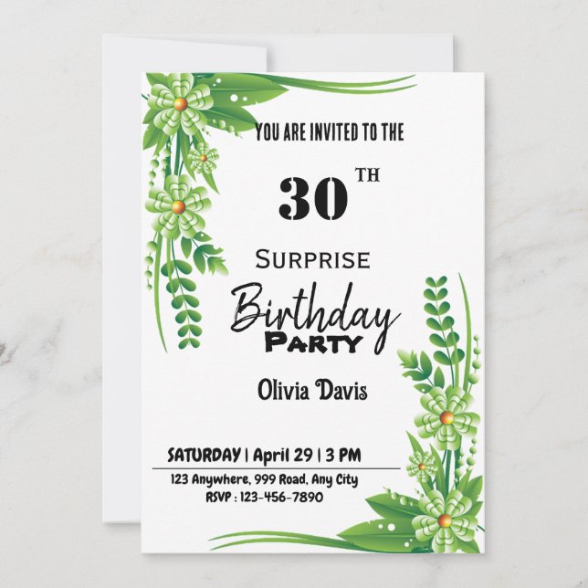 Invitación a la fiesta de cumpleaños número 30 de  (Anverso)