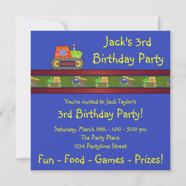 Invitación a la fiesta de cumpleaños número 3 de B (Anverso)