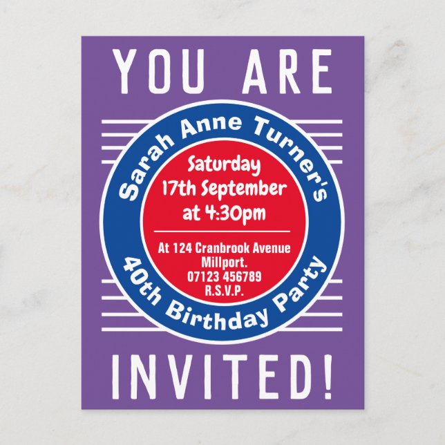 Invitación a la fiesta de cumpleaños número 40 (Anverso)