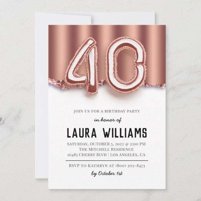 invitación a la fiesta de cumpleaños número 40 (Anverso)