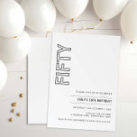 Invitación a la fiesta de cumpleaños número 50<br><div class="desc">Esta minimalista tipografía de 50 años es ideal para una fiesta de cumpleaños moderna. El diseño es sencillo y presenta una tipografía minimalista clásica en blanco y negro con un toque moderno. Personalizable en cualquier color. Mantenga el diseño minimalista y elegante, tal como está, o lo personalice añadiendo sus propios...</div>