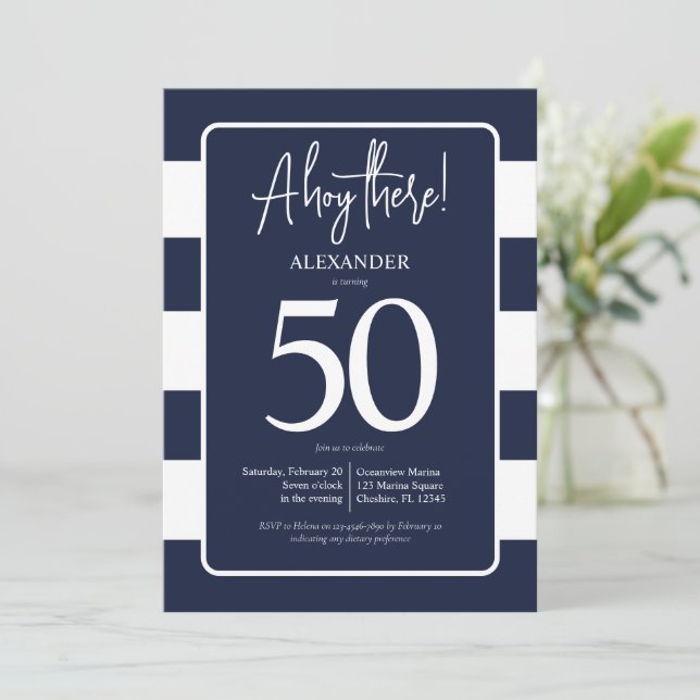 Invitación a la fiesta de cumpleaños número 50 de  (Anverso de pie)