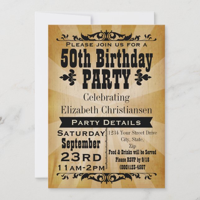 Invitación a la fiesta de cumpleaños número 50 de  (Anverso)