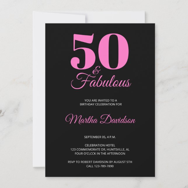 Invitación a la fiesta de cumpleaños número 50 y f (Anverso)