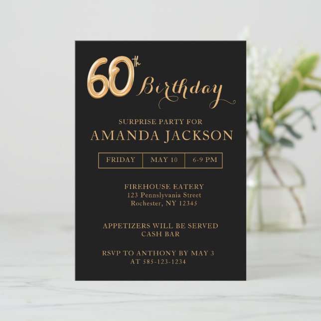 Invitación a la fiesta de cumpleaños número 60 de  (Anverso de pie)