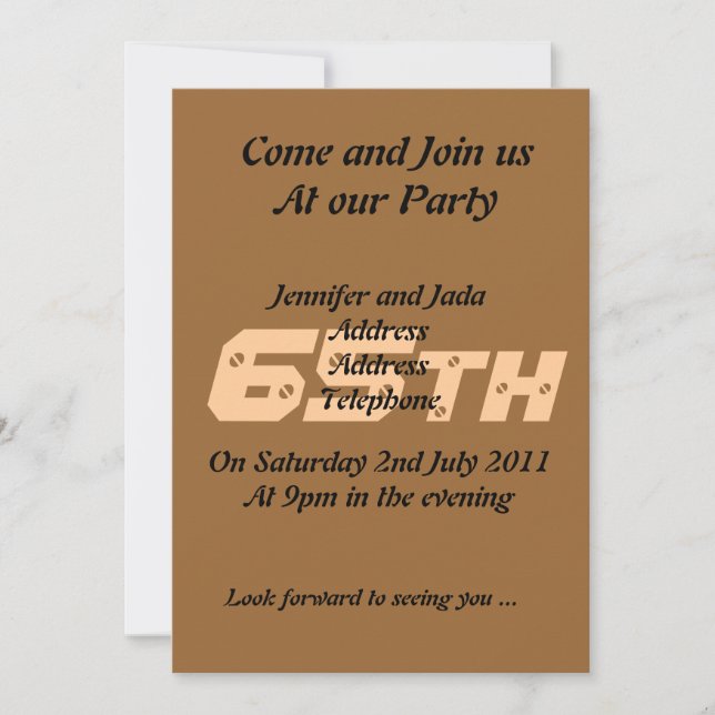 Invitación a la fiesta de cumpleaños número 65 (Anverso)