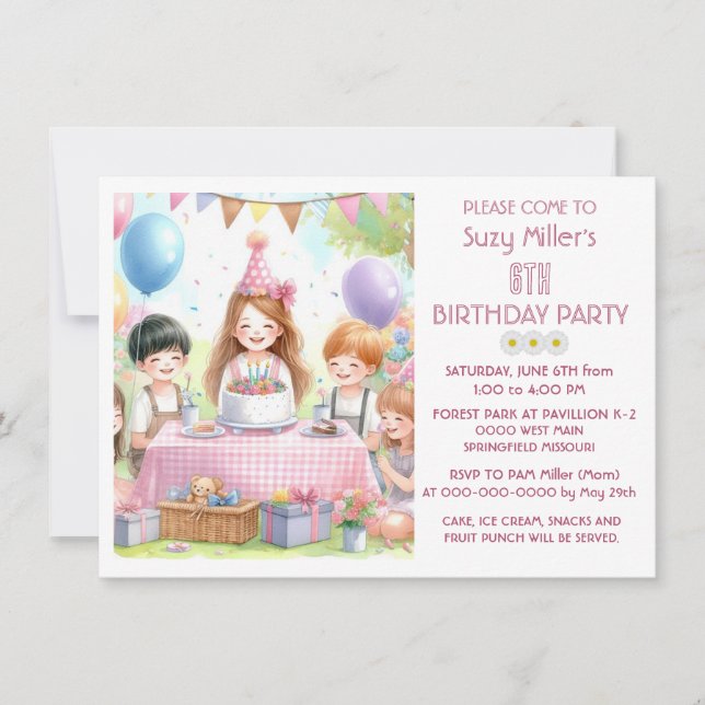Invitación a la fiesta de cumpleaños número 6 para (Anverso)