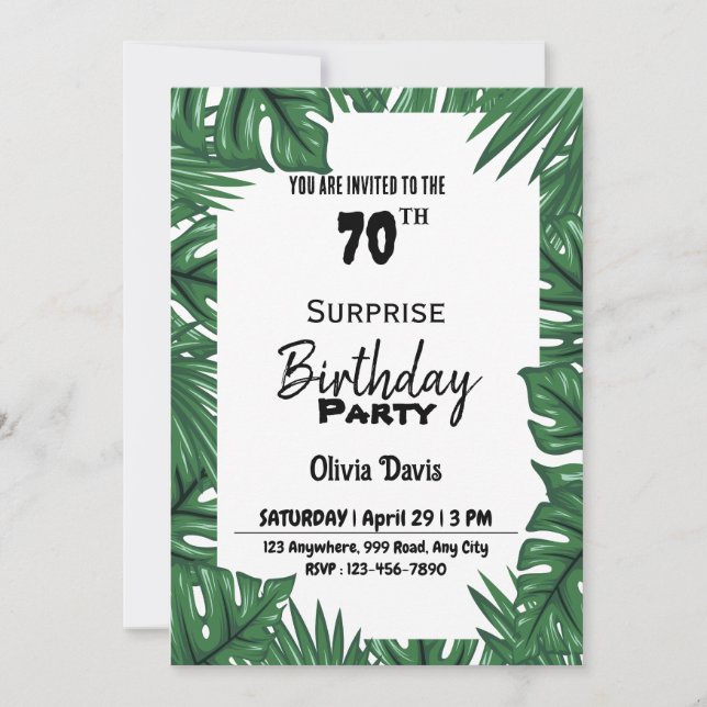 Invitación a la fiesta de cumpleaños número 70 de  (Anverso)
