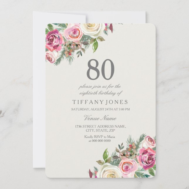 Invitación a la fiesta de cumpleaños número 80 de  (Anverso)