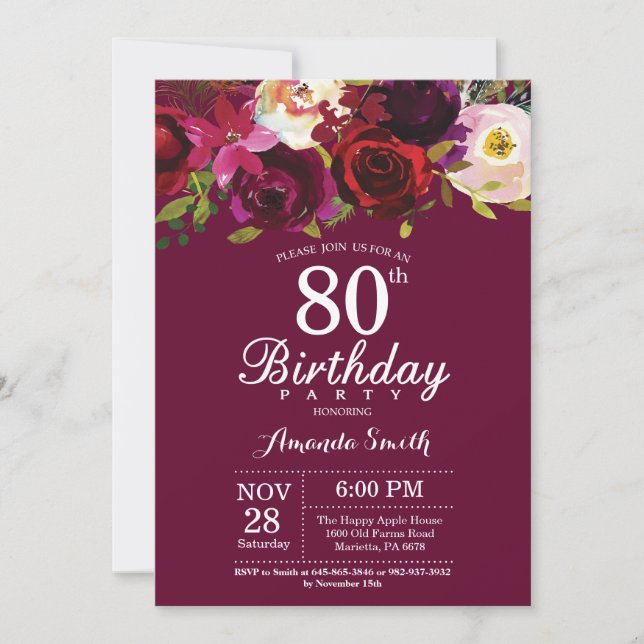 Invitación a la fiesta de cumpleaños número 80 de  (Anverso)