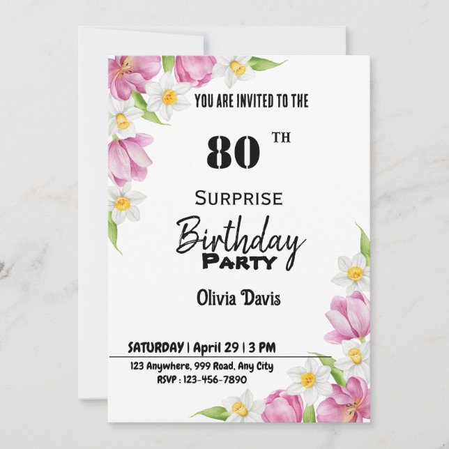 Invitación a la fiesta de cumpleaños número 80 de  (Anverso)