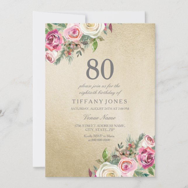 Invitación a la fiesta de cumpleaños número 80 de  (Anverso)