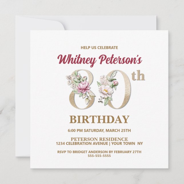 Invitación a la fiesta de cumpleaños número 80 del (Anverso)