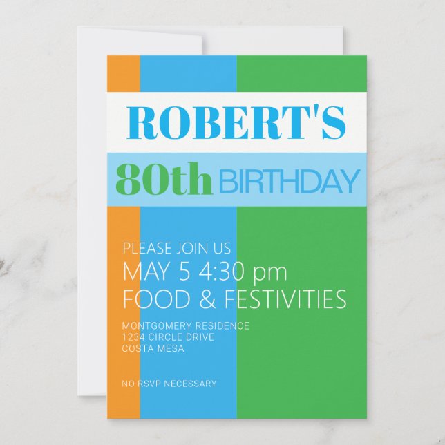 Invitación a la fiesta de cumpleaños número 80 par (Anverso)