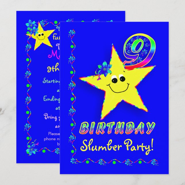 Invitación a la fiesta de cumpleaños número 9 (Anverso / Reverso)
