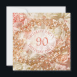 Invitación a la fiesta de cumpleaños número 90 con<br><div class="desc">Una hermosa y delicada imagen de perlas en tonos suaves y rosas. Una cuerda de perlas sobre un lecho de pétalos. El conjunto es suave y anticuado. Una encantadora invitación para la fiesta de cumpleaños número 90.  Cambiar la espalda a los detalles de su propio fiesta</div>