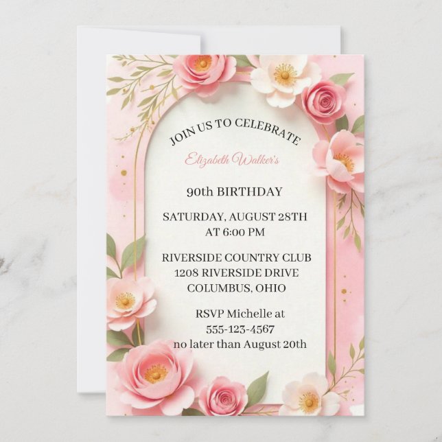 Invitación a la fiesta de cumpleaños número 90 con (Anverso)