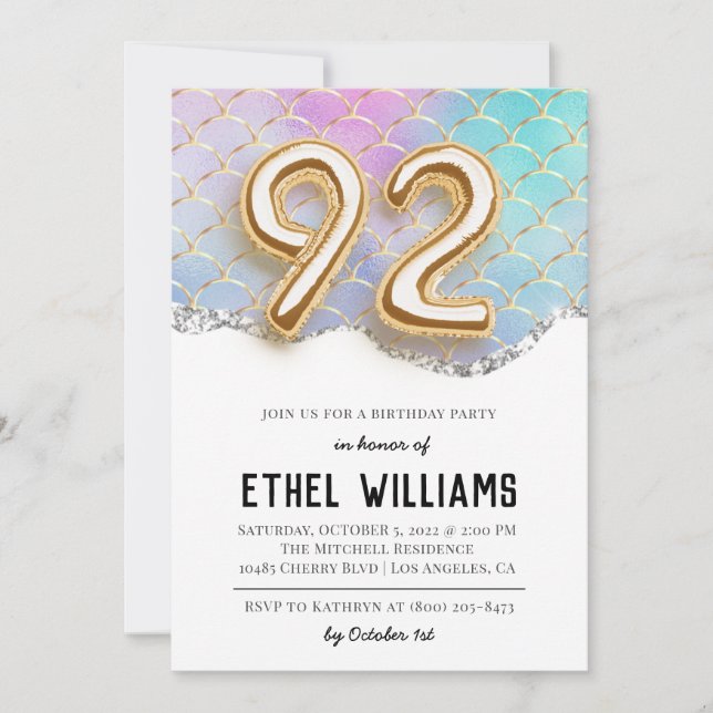 invitación a la fiesta de cumpleaños número 92 (Anverso)