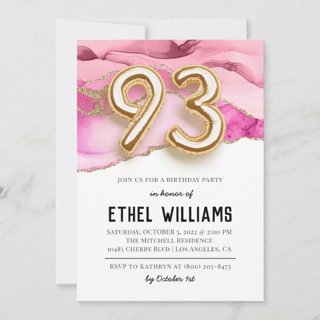 invitación a la fiesta de cumpleaños número 93 (Anverso)