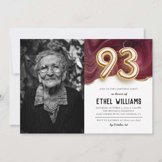 invitación a la fiesta de cumpleaños número 93 (Anverso)