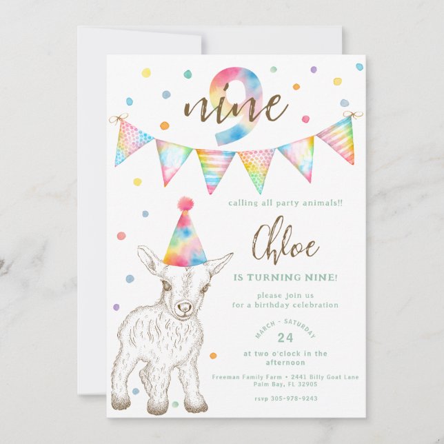 Invitación a la fiesta de cumpleaños número 9 de R (Anverso)