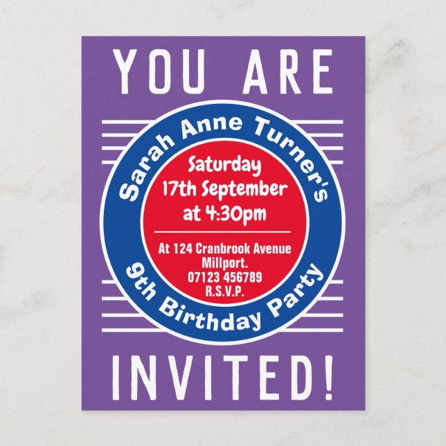 Invitación a la fiesta de cumpleaños número 9 del  (Anverso)
