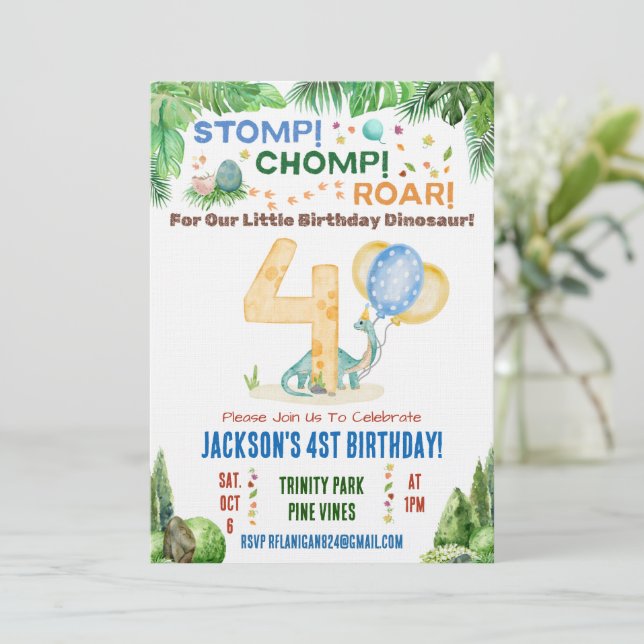Invitación a la Fiesta de Cumpleaños número cuatro (Anverso de pie)