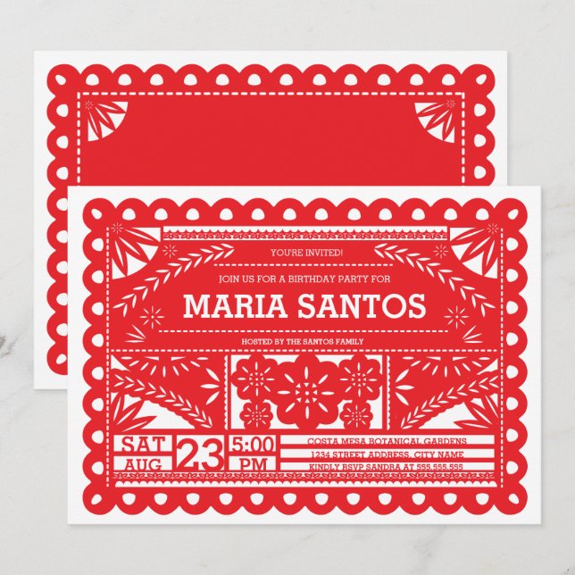 Invitación a la fiesta de cumpleaños Papel Picado  (Anverso / Reverso)