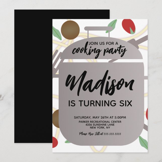 Invitación a la fiesta de cumpleaños para cocinar  (Anverso / Reverso)