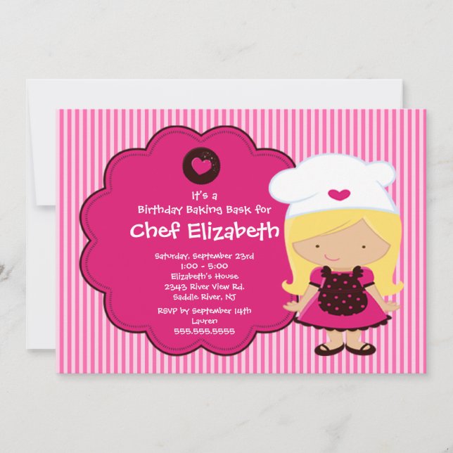 Invitación a la fiesta de cumpleaños para cocinar (Anverso)