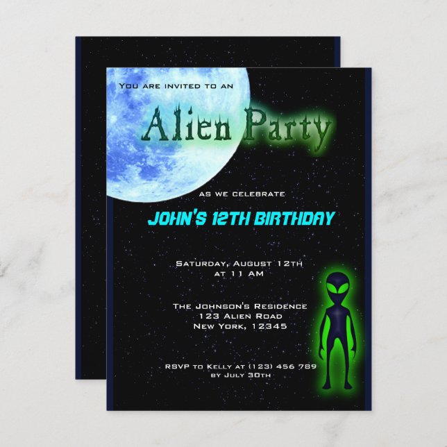 Invitación a la fiesta de cumpleaños para extranje (Anverso / Reverso)
