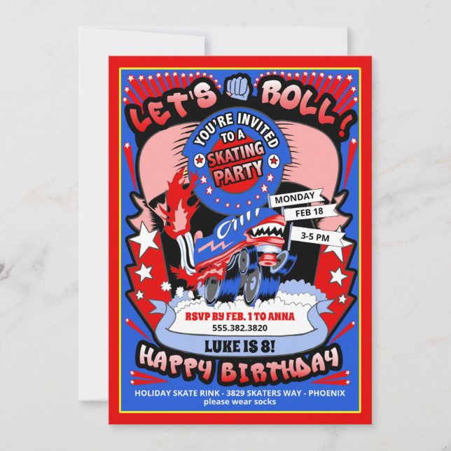 Invitación a la fiesta de cumpleaños para patinar  (Anverso)