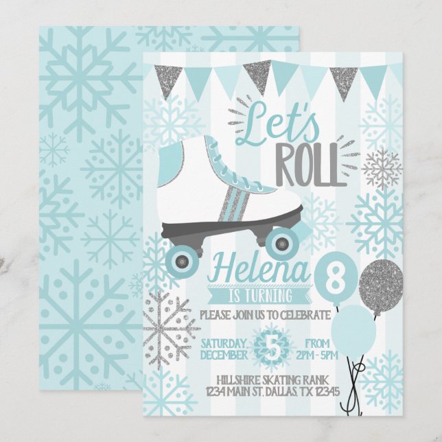 Invitación a la fiesta de cumpleaños para patinar  (Anverso / Reverso)