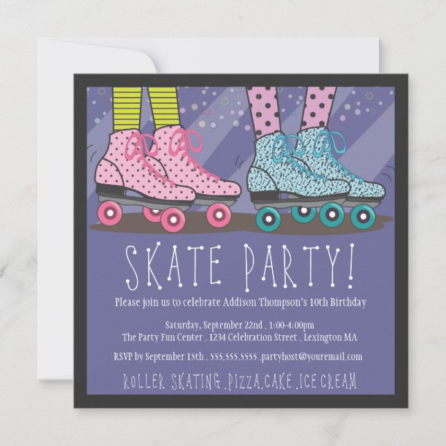 Invitación a la fiesta de cumpleaños para patinar  (Anverso)