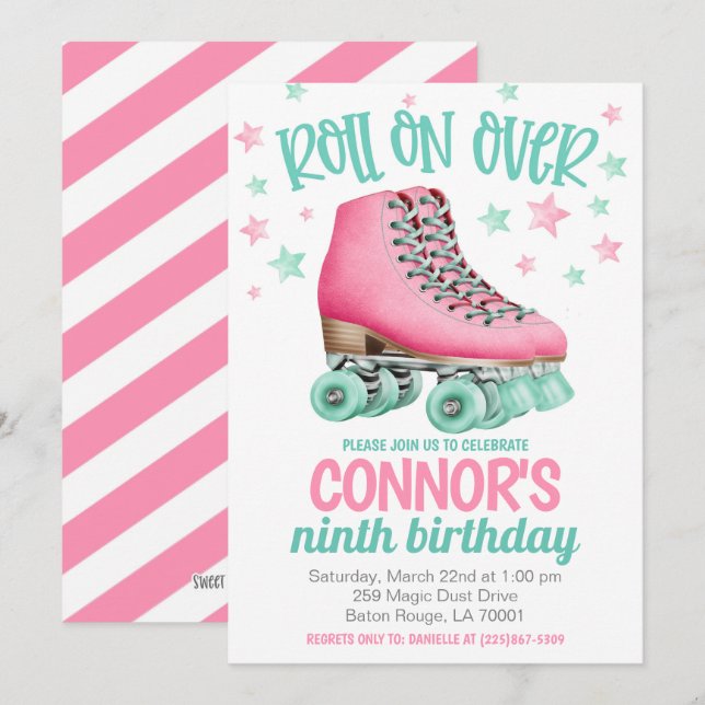 Invitación a la fiesta de cumpleaños para patinar  (Anverso / Reverso)