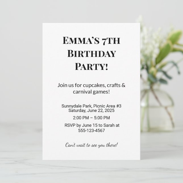 Invitación a la fiesta de cumpleaños personalizada (Anverso de pie)