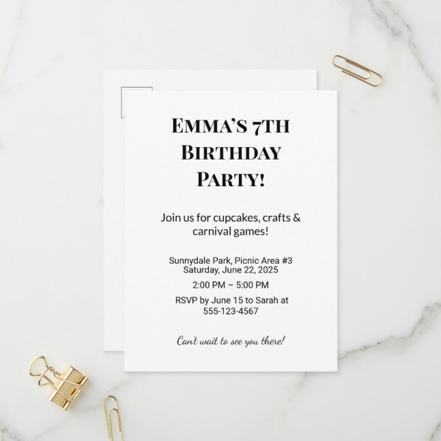 Invitación a la fiesta de cumpleaños personalizada (Anverso/Reverso In Situ)