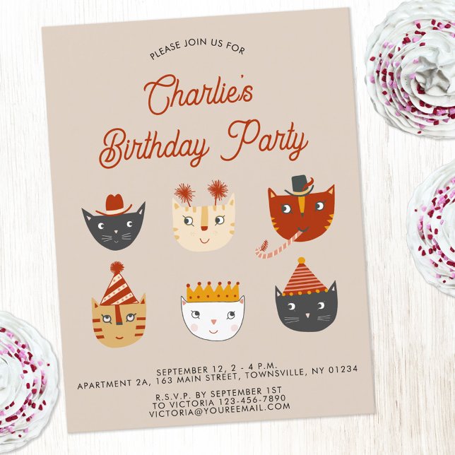 Invitación a la fiesta de cumpleaños personalizada (Fun kitty cat custom birthday party invitation postcard)