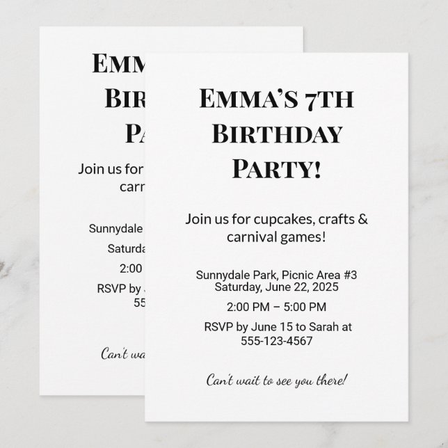 Invitación a la fiesta de cumpleaños personalizada (Anverso / Reverso)