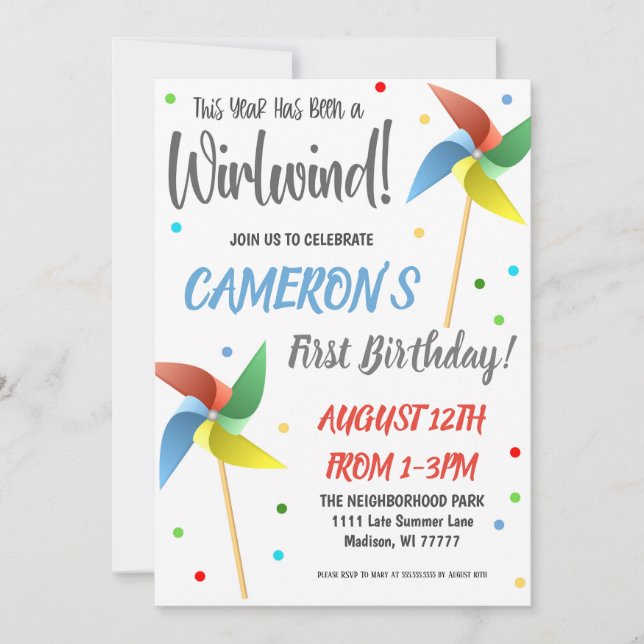 Invitación a la fiesta de cumpleaños PinWheel (Anverso)