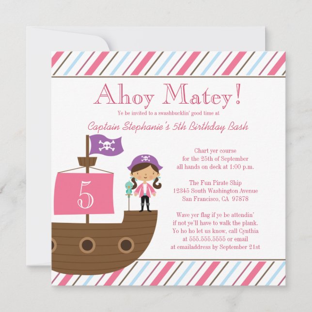 Invitación a la fiesta de cumpleaños pirata del ch (Anverso)