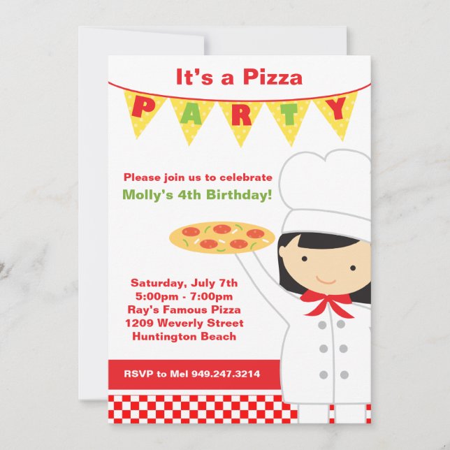 Invitación a la fiesta de cumpleaños Pizza (Anverso)
