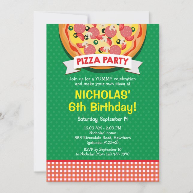 Invitación a la fiesta de cumpleaños Pizza (Anverso)